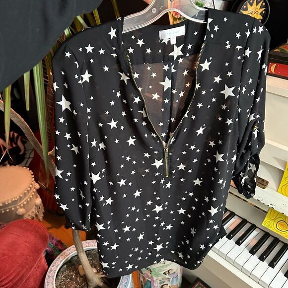 Stella Tweed Black Starry Blouse Size Medium - Picture 8 of 16